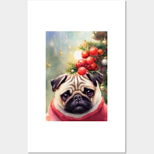 Watercolor pug Posters and Art